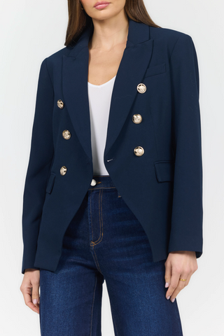 NAVY BLUE DOUBLE BREASTED BLAZER WITH LARGE GOLD BUTTONS