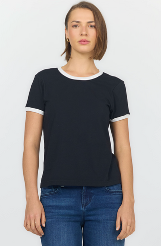 BLACK TEE SHIRT WITH WHITE TRIM