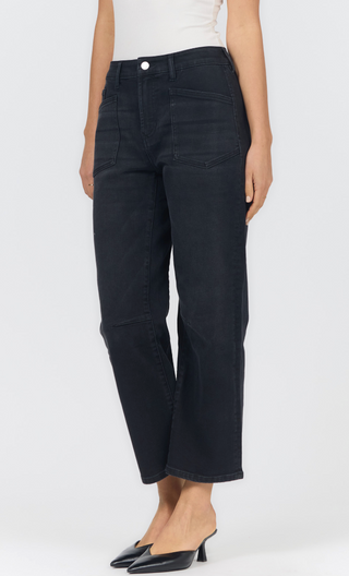 BLACK MID RISE, WIDE LEG DENIM