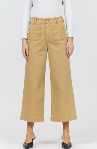 AUDREY KHAKI POCKET DENIM, WIDE LEG AND CROPPED