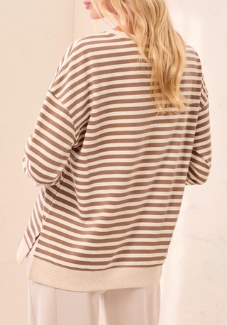 TAUPE|WHITE STRIPED CREWNECK
