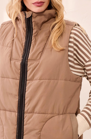 LONG QUILTED TAUPE VEST