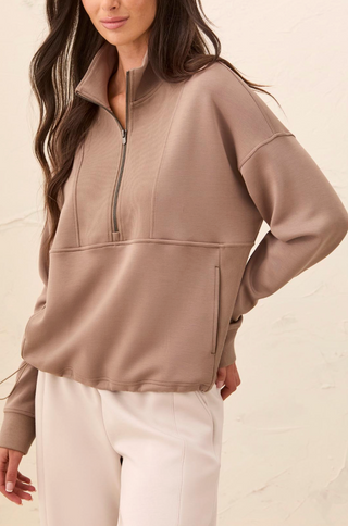 HALF ZIPPER TAUPE CREWNECK