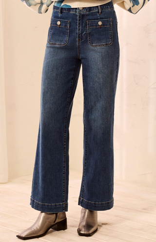 STRAIGHT LEG ANKLE JEANS WITH FRONT POCKETS IN DARK WASH DENIM