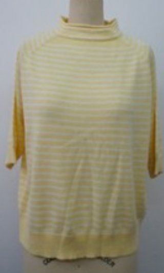 YELLOW STRIPED MOCK NECK SHORT SLEEVE SWEATER 
