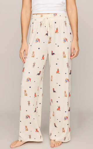 CREAM COLORED JAMMIE PANTS WITH SPORT THEMED MASCOT DOGS 