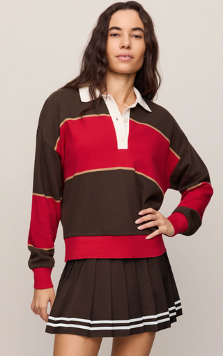 BROWN AND RED STRIPED POLO SWEATSHIRT 