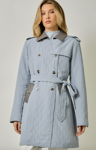 QUILTED BLUE TRENCH COAT