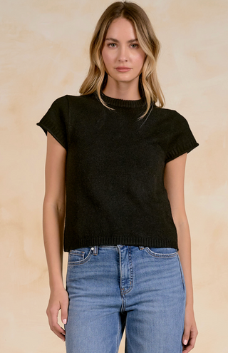 BLACK SHORT SLEEVE LIGHT WEIGHT SWEATER 
