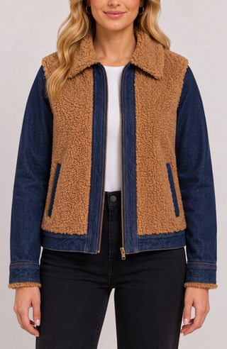 JEAN JACKET WITH SHERPA ON THE TORSO 