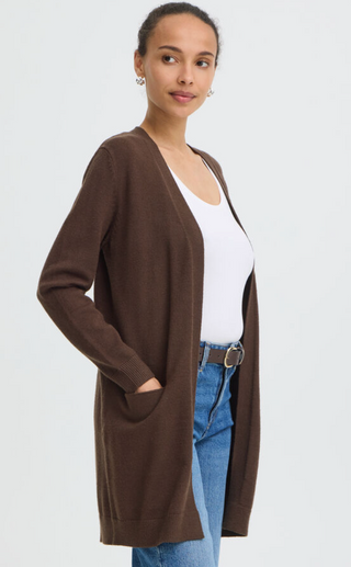 BROWN LONG CARDIGAN WITH POCKETS 