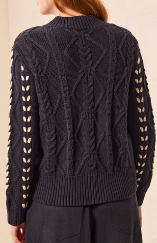 NAVY CABLE KNIT SWEATER