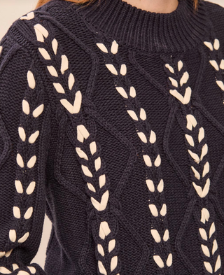 NAVY CABLE KNIT SWEATER