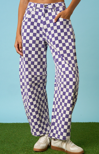 PURPLE & WHITE CHECKERED PANTS 