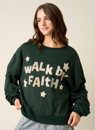 PATCHWORK WALK BY FAITH SWEATSHIRT IN GREEN 