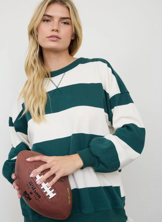 DARK GREEN OVERSIZED WIDE STRIPED  CREWNECK 