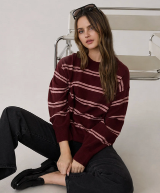 BURGUNDY AND PINK STRIPED KNIT PULLOVER