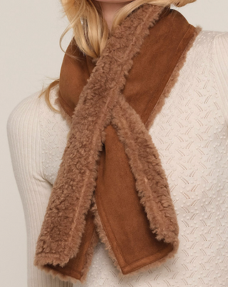 LIGHT BROWN SHERPA LIKE SCARF WITH SUEDE LINING 