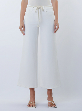 VERVET WHITE DENIM, CROPPED WIDE LEG WITH DRAWSTRING WAIST 