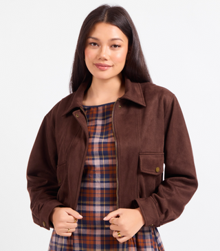 DARK BROWN ZIP UP SUEDE JACKET 