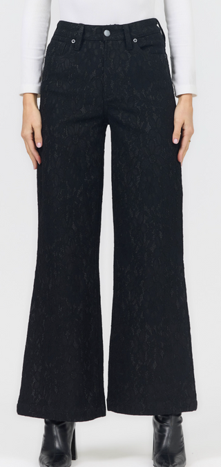 BLACK DEAR JOHN WIDE LEG DENIM WITH LACE PRINT, FLARE 
