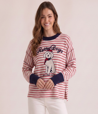 MERRY DOGS HOLIDAY CLUB STRIPED CHRISTMAS SWEATER 