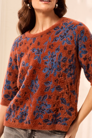 FLORAL ELBOW 3/4 SLEEVE SWEATER