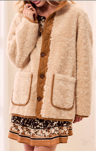 SHERPA AND SUEDE REVERSIBLE JACKET WITH BUTTONS AND POCKETS 