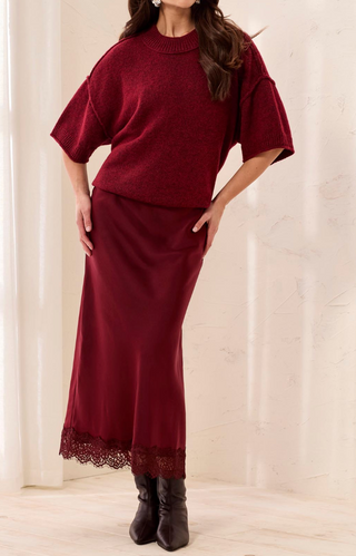 WINE & LACE SATIN SKIRT