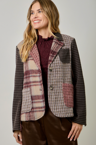 PATCHWORK QUILTED SOFT BUTTON UP JACKET BLAZER 