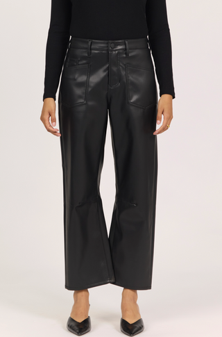 BLACK WIDE LEG FAUX LEATHER PANTS 
