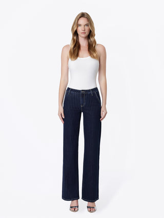 DARK WASH PINSTRIPE MR WIDE LEG DENIM 