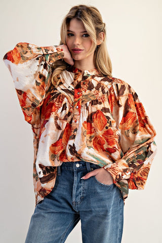 ES-FLORAL BUTTON DOWN TOP