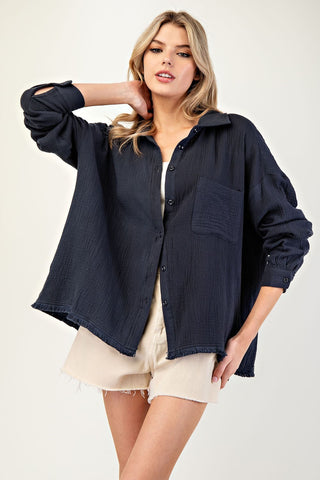 EE-GAUZE LS BUTTON TOP