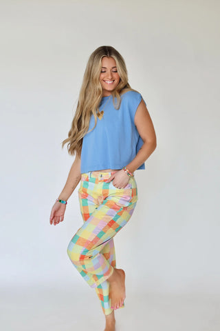 MADRAS PLAID BARREL PANT