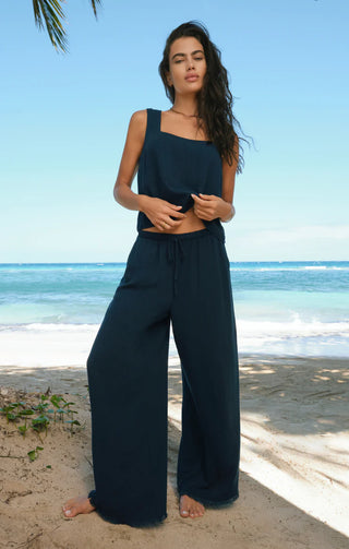DARK BLUE LINEN DRAWSTRING PANTS