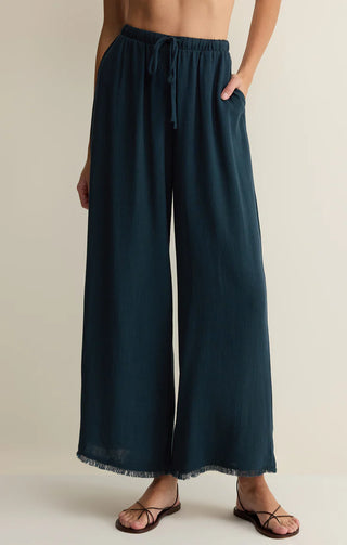 DARK BLUE LINEN DRAWSTRING PANTS
