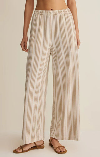 WHITE AND BEIGE STRIPED PULL ON PANTS 