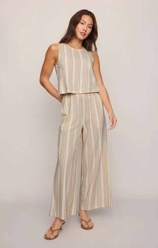 WHITE AND BEIGE STRIPED PULL ON PANTS 