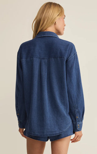 INDIGO BLUE COTTON BUTTON UP SHIRT