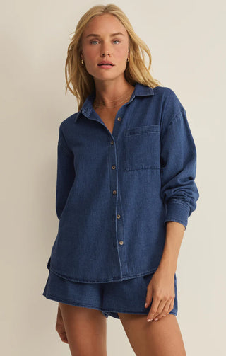 INDIGO BLUE COTTON BUTTON UP SHIRT