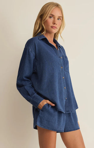 INDIGO BLUE COTTON BUTTON UP SHIRT