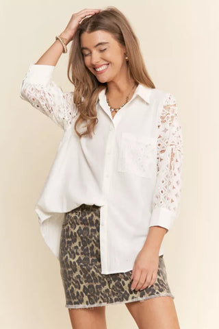 J.nna - White Button Up Lace Blouse