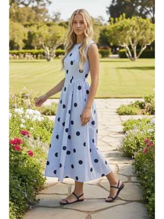 LIGHT BLUE & NAVY POLKA DOT TANK DRESS 