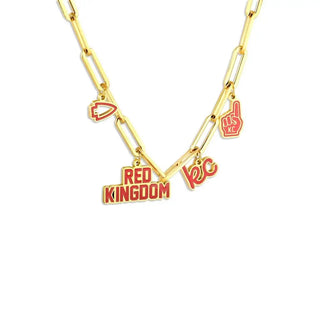 RED KINGDOM KC CHARM NECKLACE, GOLD PAPERCLIP CHAIN 