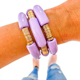Purple and gold tube bamboo bracelet 