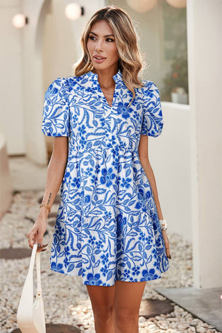 Flower Print Puff Sleeve Dress