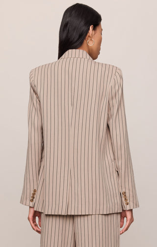 BEIGE AND BLACK PINSTRIPE BLAZER WITH ONE BUTTON 