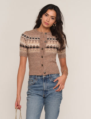 SHORT SLEEVE FAIR ISLE CARDIGAN WITH BROWNS 