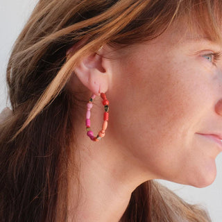 PINK BEADED HOOPS